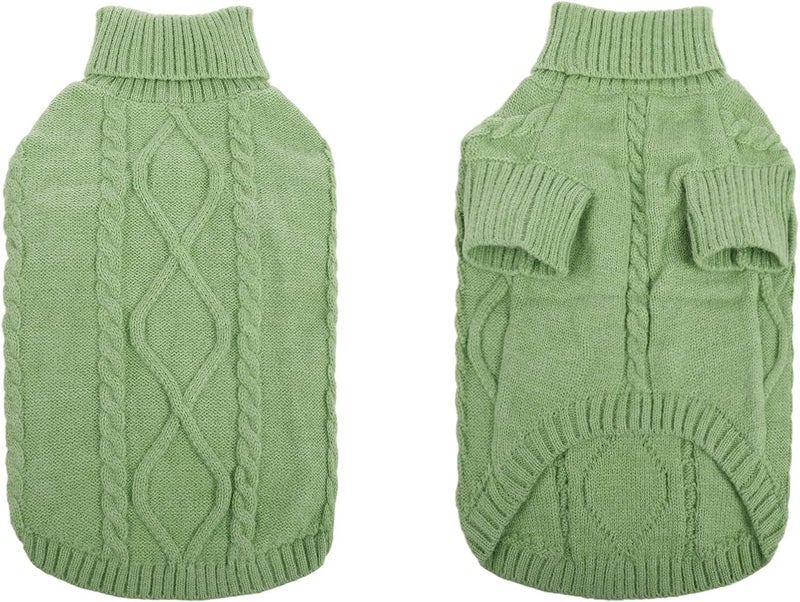 Queenmore Small Dog Pullover Sweater, Cold Weather Cable Knitwear, Classic Turtleneck Thick Warm Clothes for Chihuahua, Bulldog, Dachshund, Pug, Yorkie (Green, X-Large) - Image 3